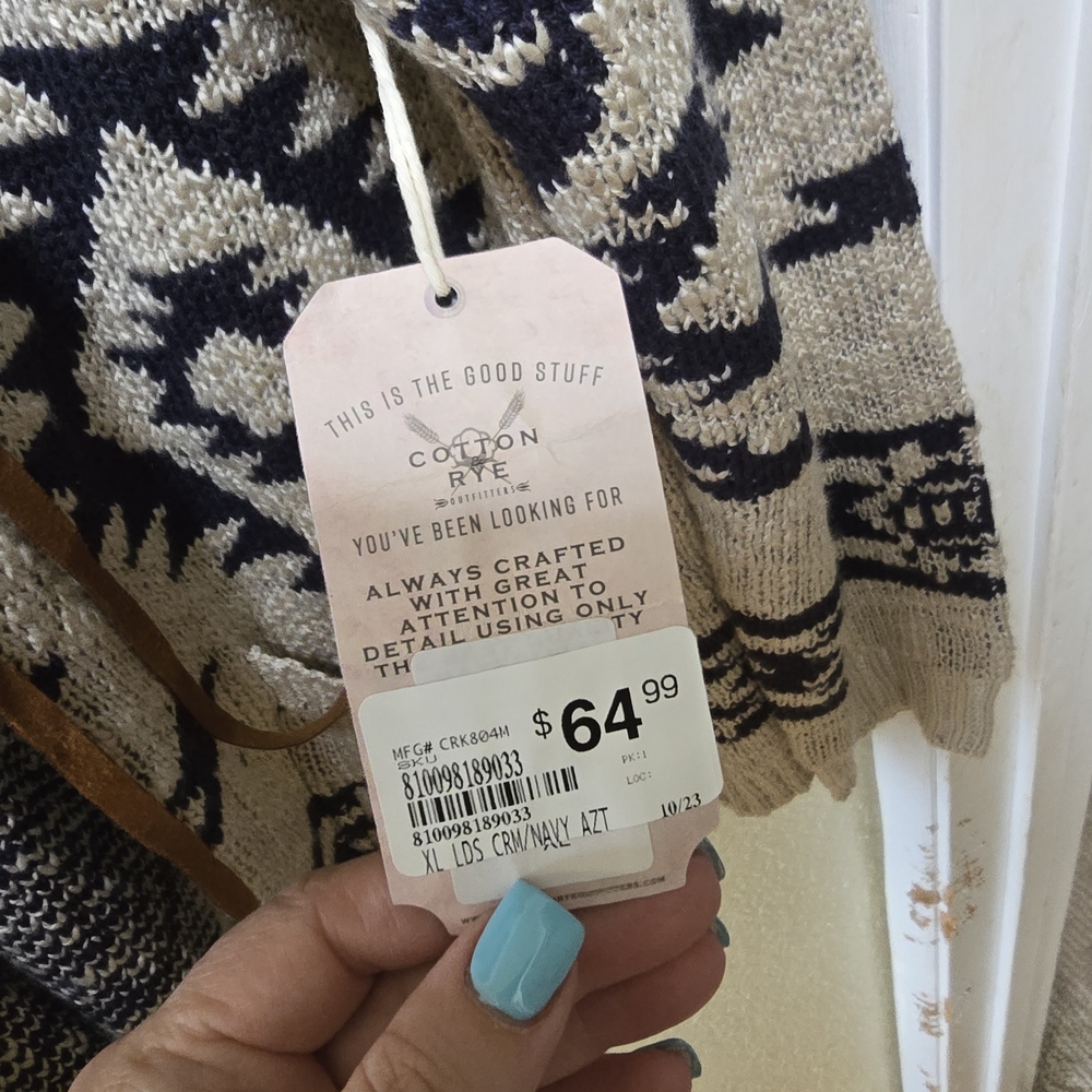 Stylish Women's Beige and Black Patterned Cardigan - Picture 3 of 4
